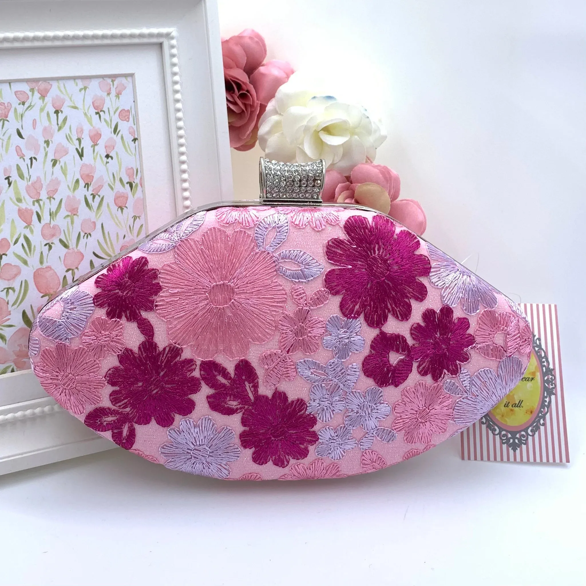 Priscilla Embroidered Clutch (Pink)