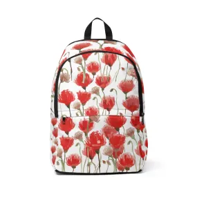 Red Poppy Backpack, Best Flower Floral Print Designer Unisex Fabric Backpack School Bag With Laptop Slot