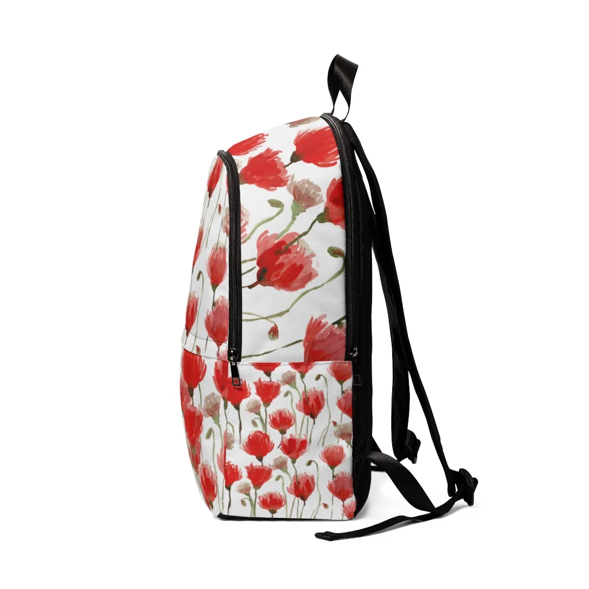 Red Poppy Backpack, Best Flower Floral Print Designer Unisex Fabric Backpack School Bag With Laptop Slot