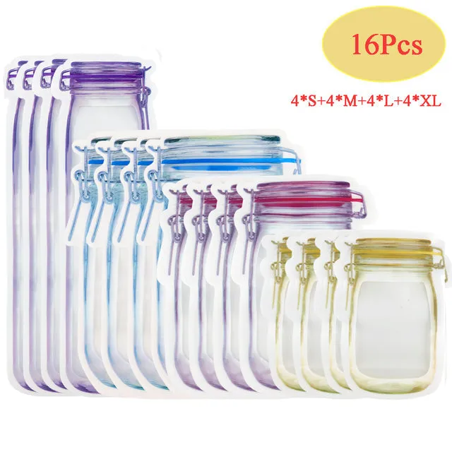 Reusable Mason Jar Bottles Bags Nuts Candy Cookies Bag Waterproof Seal Fresh Food Storage Bag Snacks Sandwich Zip Lock Bags