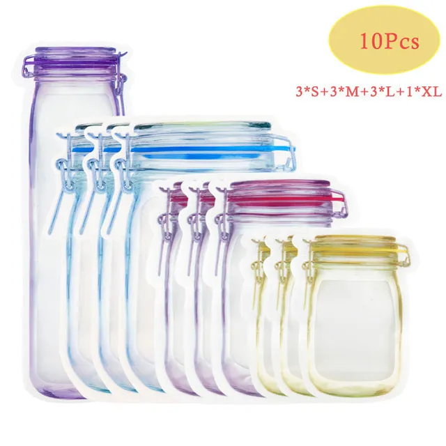 Reusable Mason Jar Bottles Bags Nuts Candy Cookies Bag Waterproof Seal Fresh Food Storage Bag Snacks Sandwich Zip Lock Bags