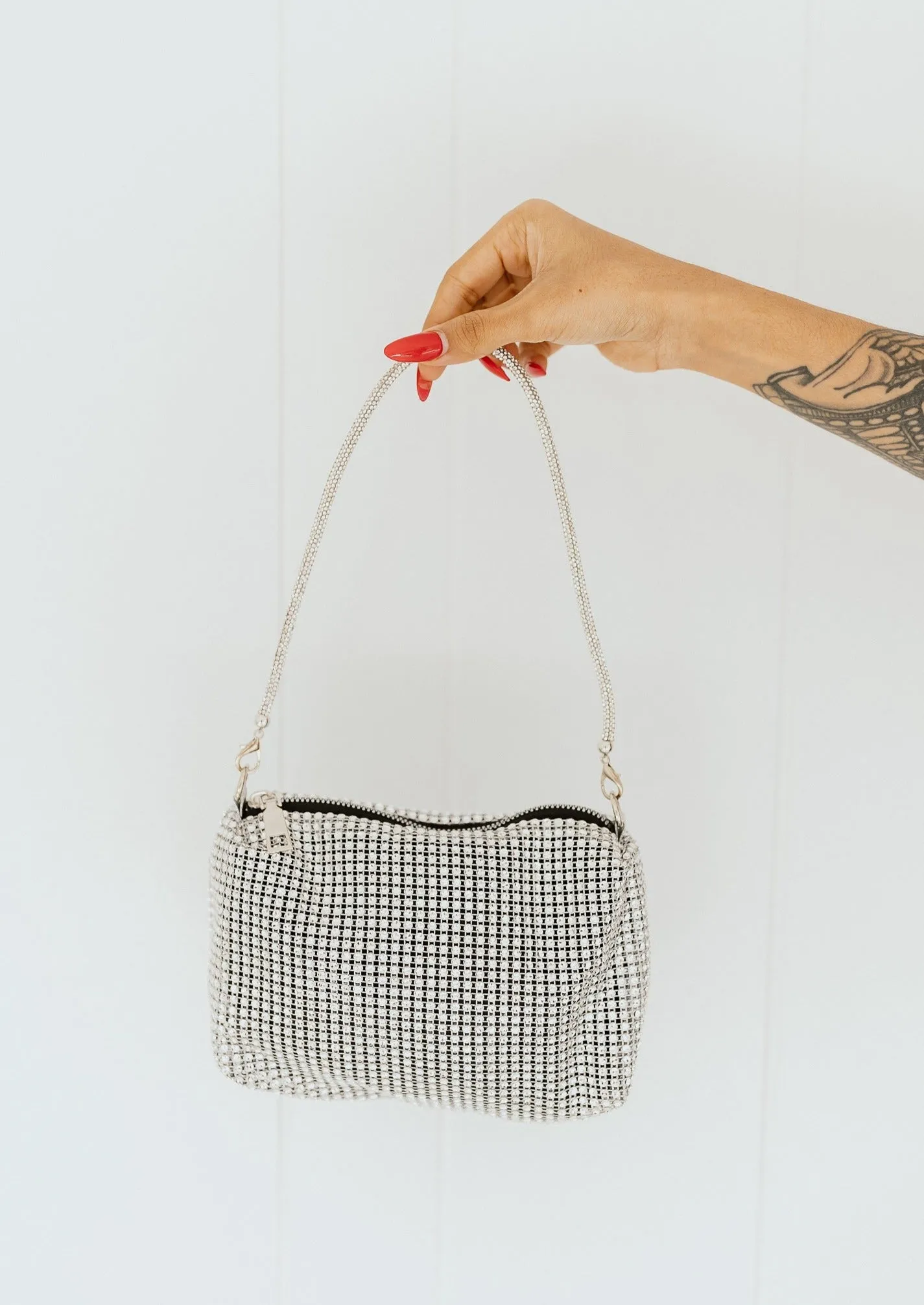 Rhinestone Studded Purse - Silver