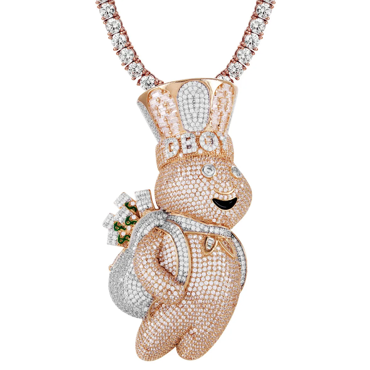 Rose Gold Tone Doughboy Chef Money Bag Icy .925 Silver Pendant