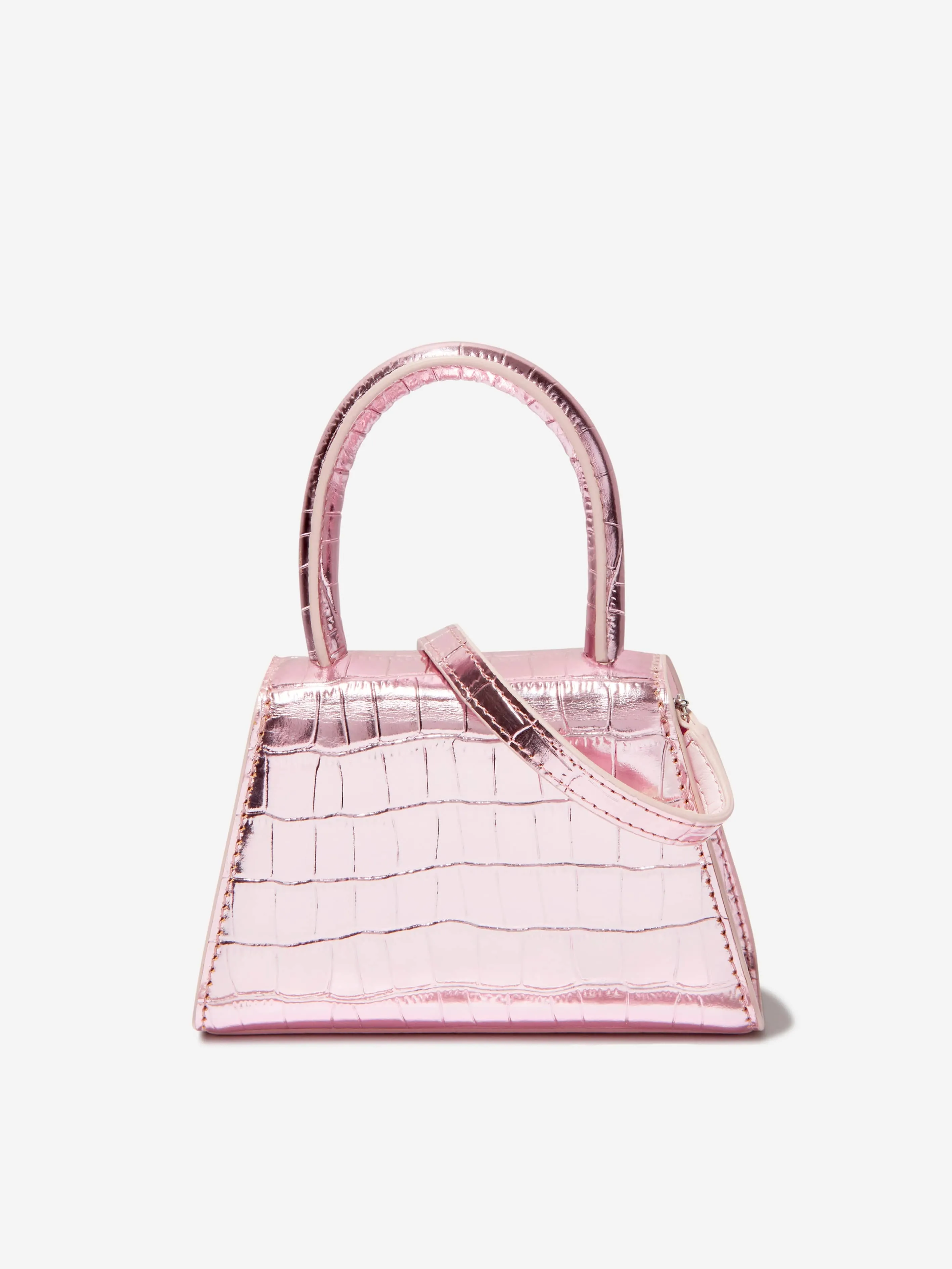 Self Portrait Girls Metallic Croc Micro Bow Bag in Pink