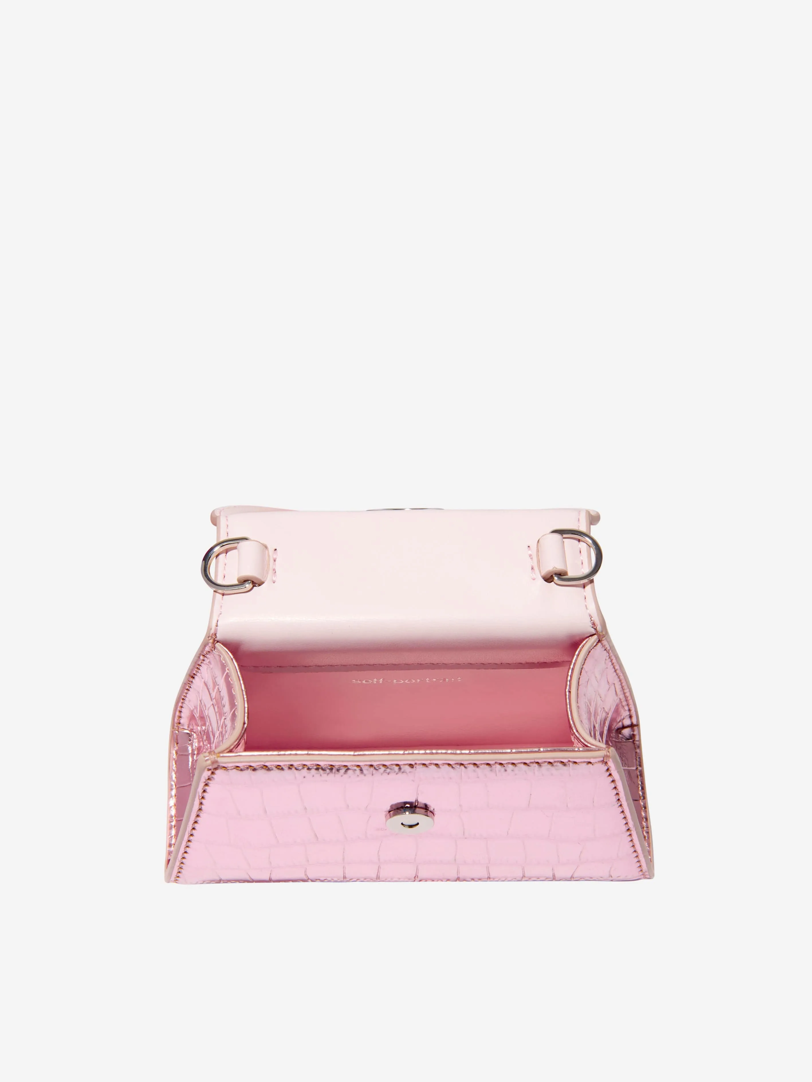 Self Portrait Girls Metallic Croc Micro Bow Bag in Pink