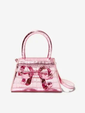 Self Portrait Girls Metallic Croc Micro Bow Bag in Pink