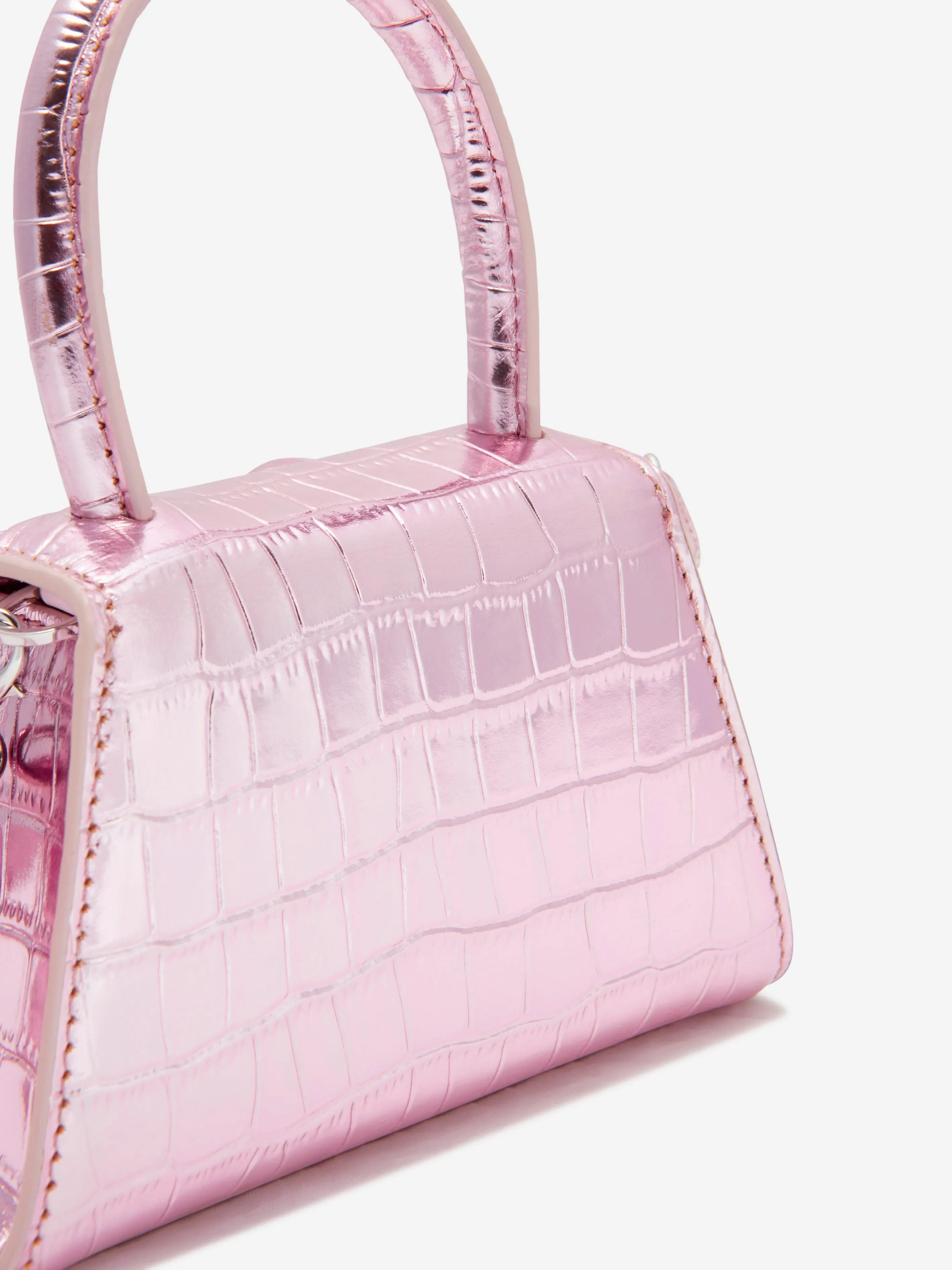 Self Portrait Girls Metallic Croc Micro Bow Bag in Pink