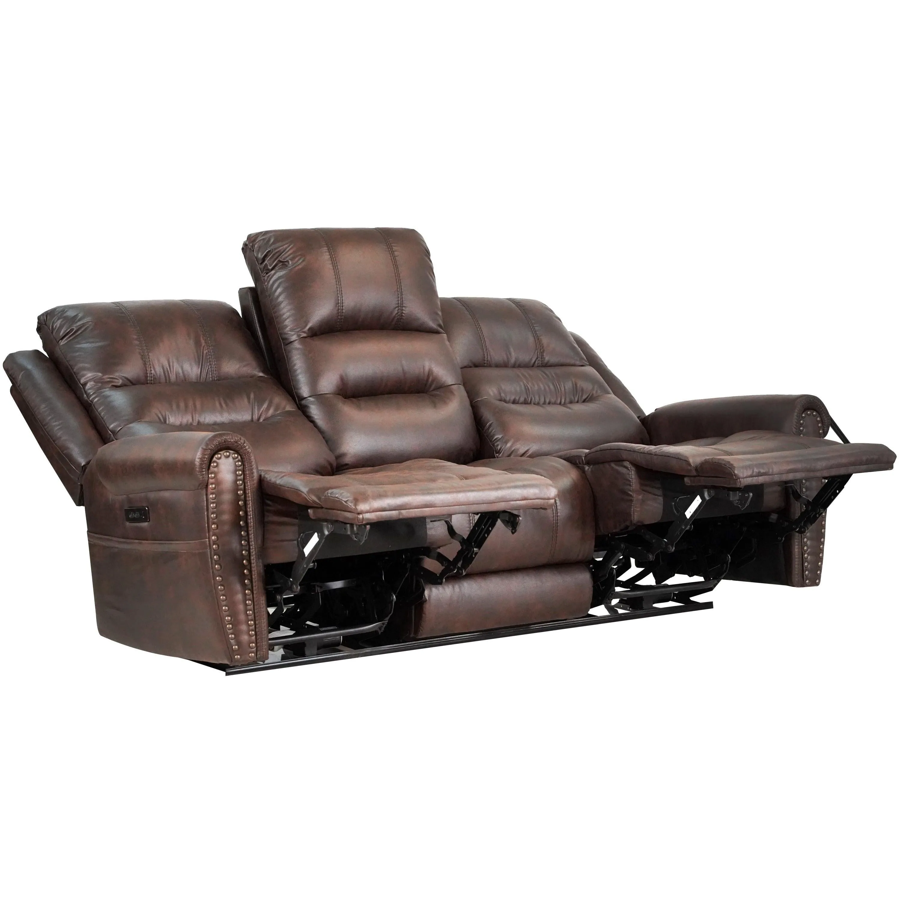 Slora Leather Gel Brown Power Reclining 81.5" Sofa With Power Headrest and Dropdown Center Table ( Sofa )