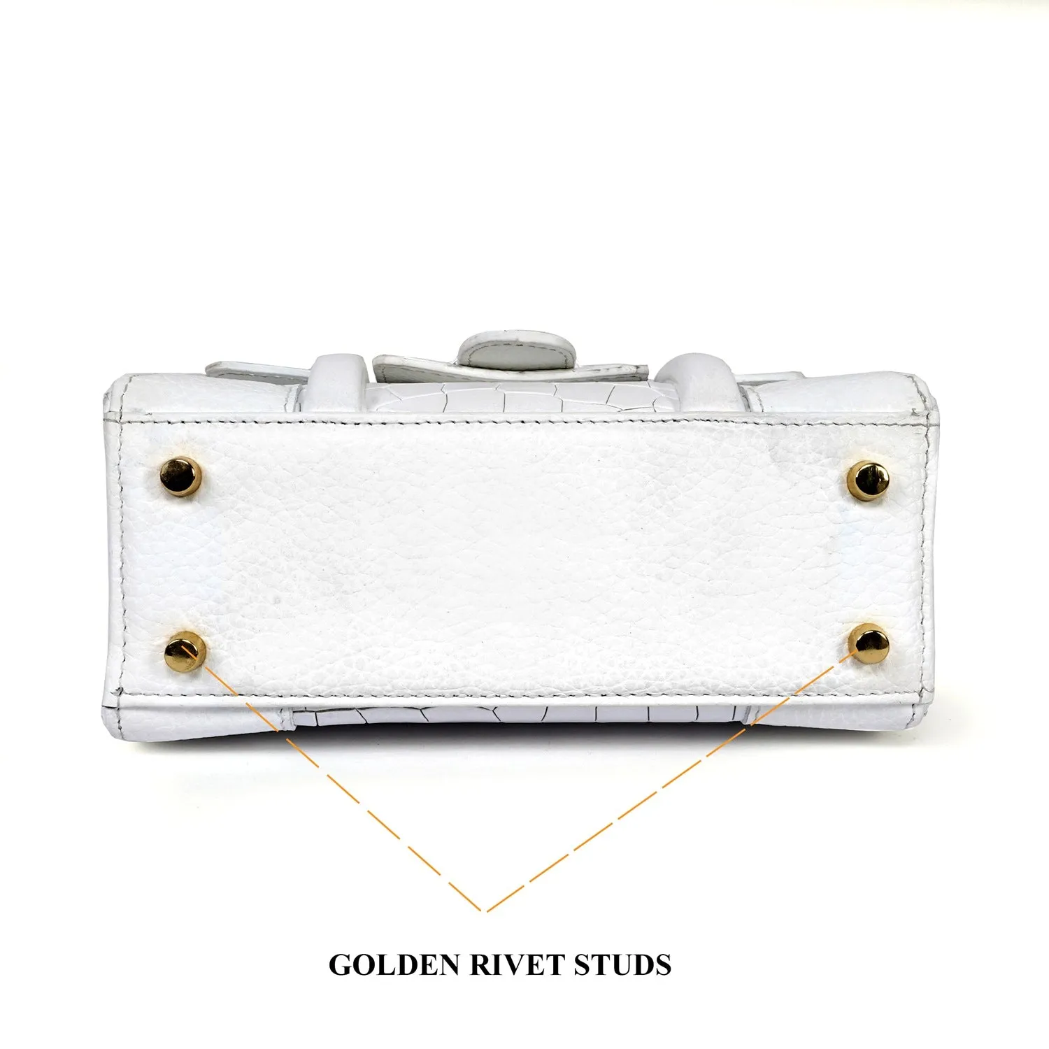 Small White Genuine Leather Handbag with Wooden Handle - Stylish Croc Texture Design