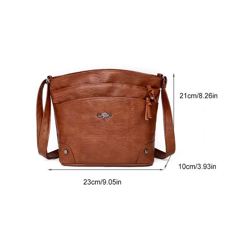 Soft Leather Messenger Multi Pocket Large Capacity Shoulder Bag