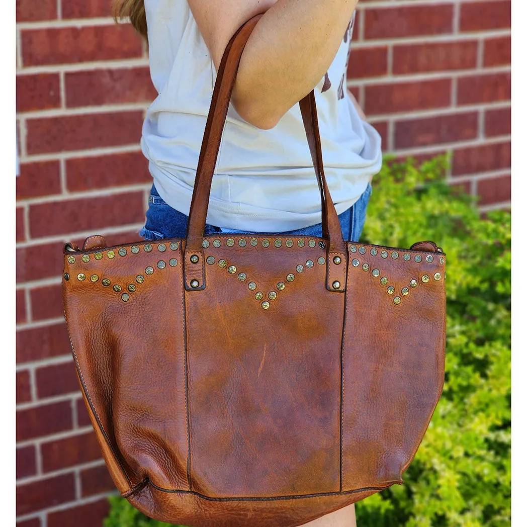 Spaghetti Western Tan Leather Studded Bag