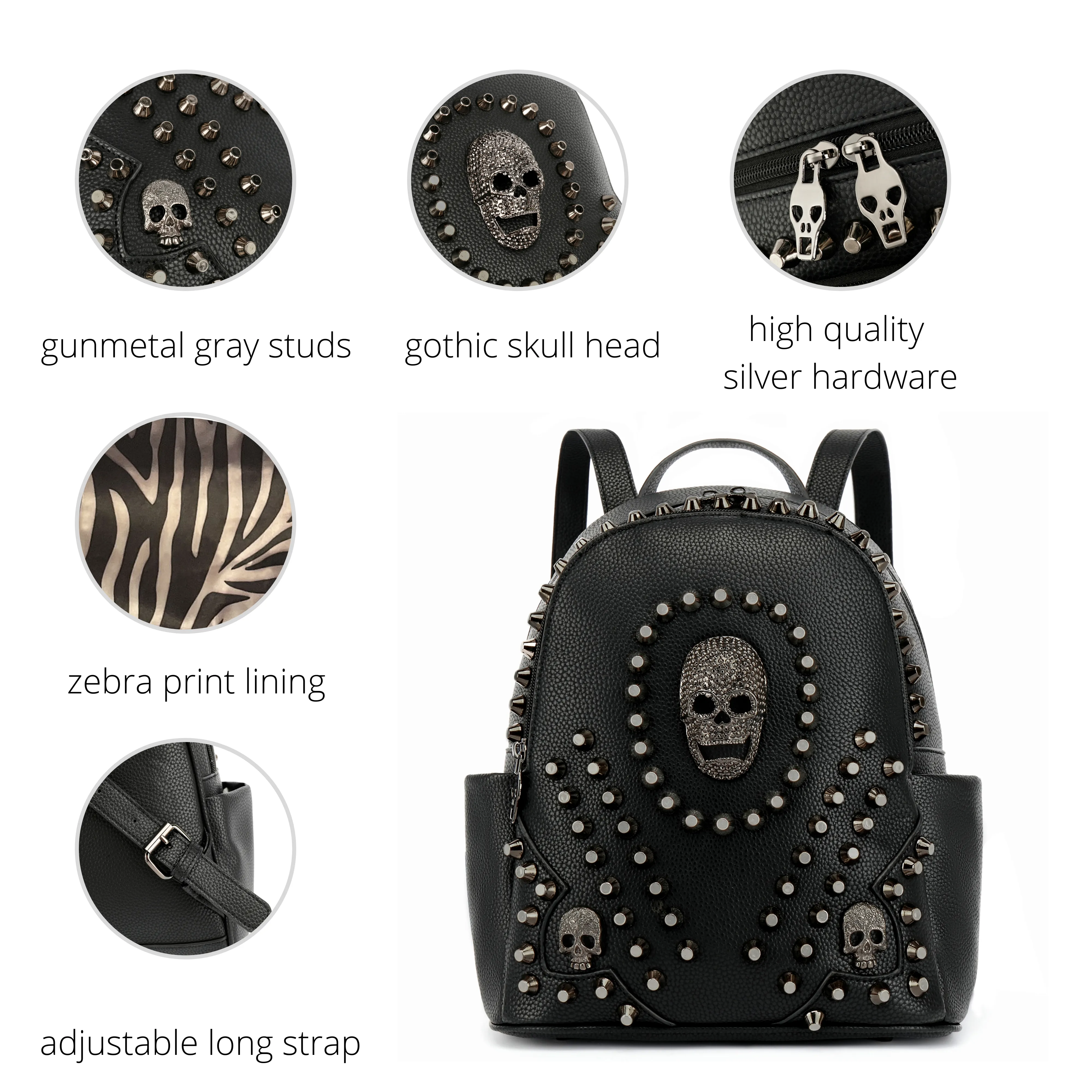 Studded Skull Fashion Backpack H141701B