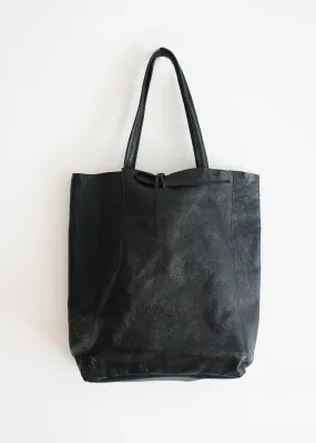 SUZIE LEATHER TOTE - METALLIC BLACK