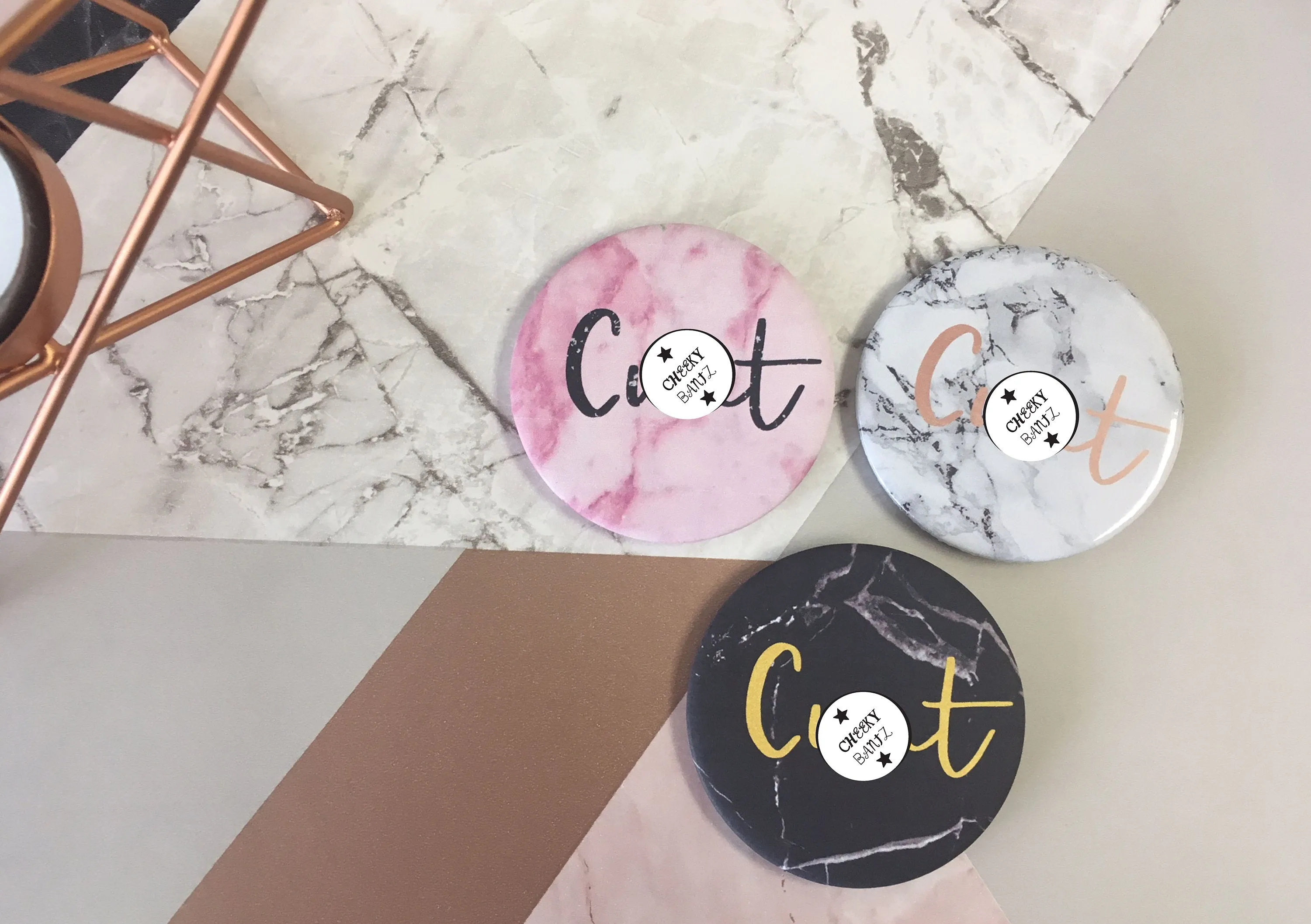 SWEARY C*nt Badge Magnet Keyring Mirror Marble Rose Gold