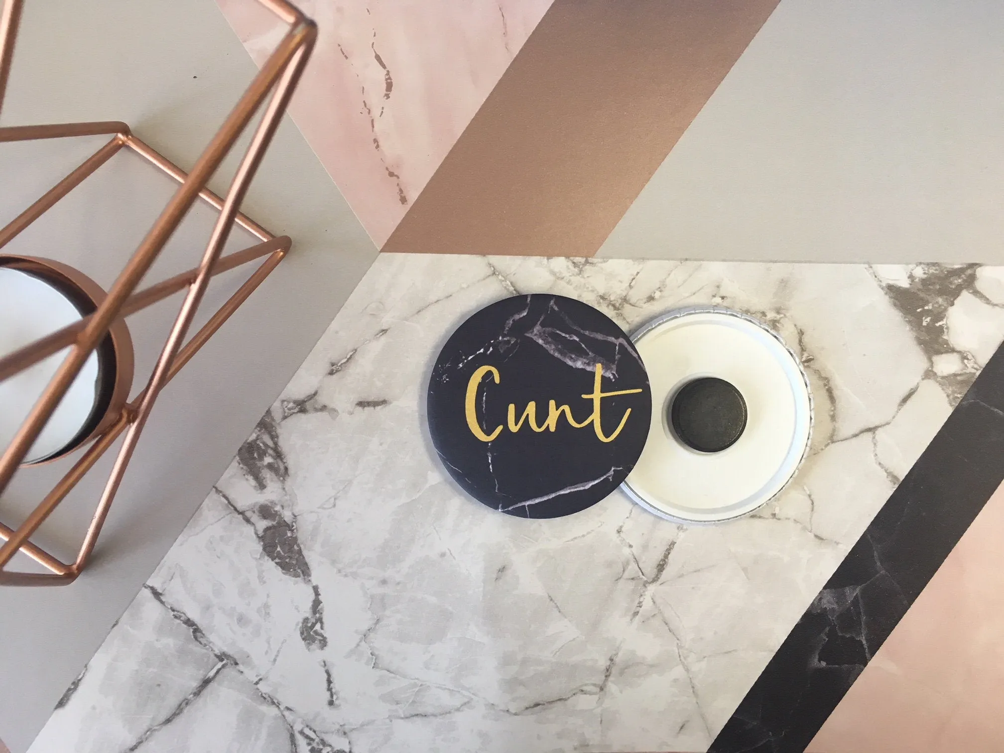 SWEARY C*nt Badge Magnet Keyring Mirror Marble Rose Gold