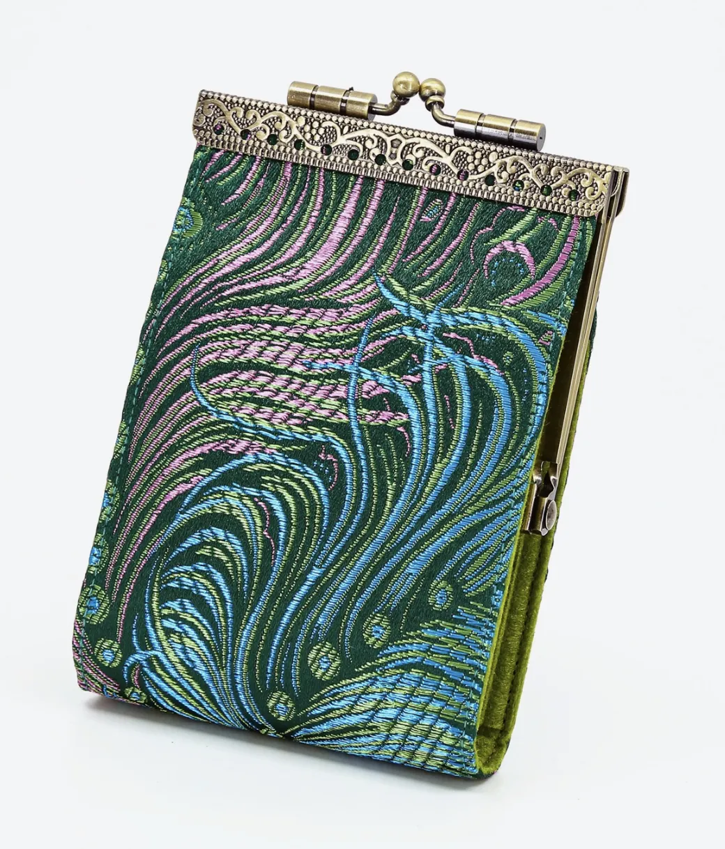 Teal Brocade Peacock Card Holder