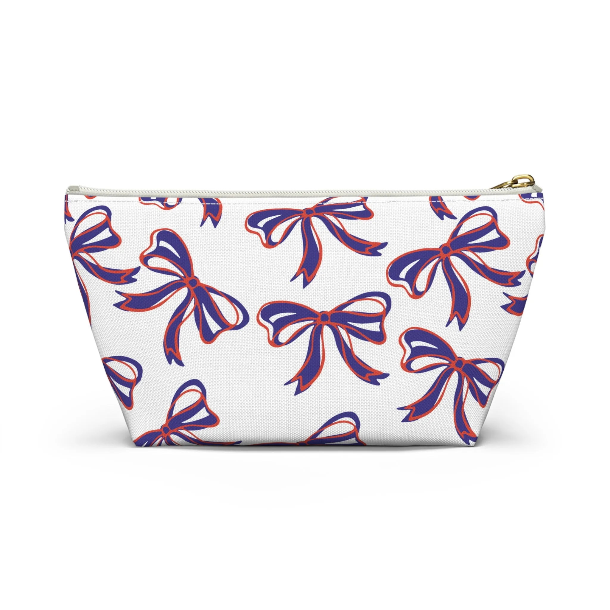 Trendy Bow Makeup Bag - Graduation Gift, Bed Party Gift, Acceptance Gift, College Gift, Clemson, Purple & Orange, Bows,