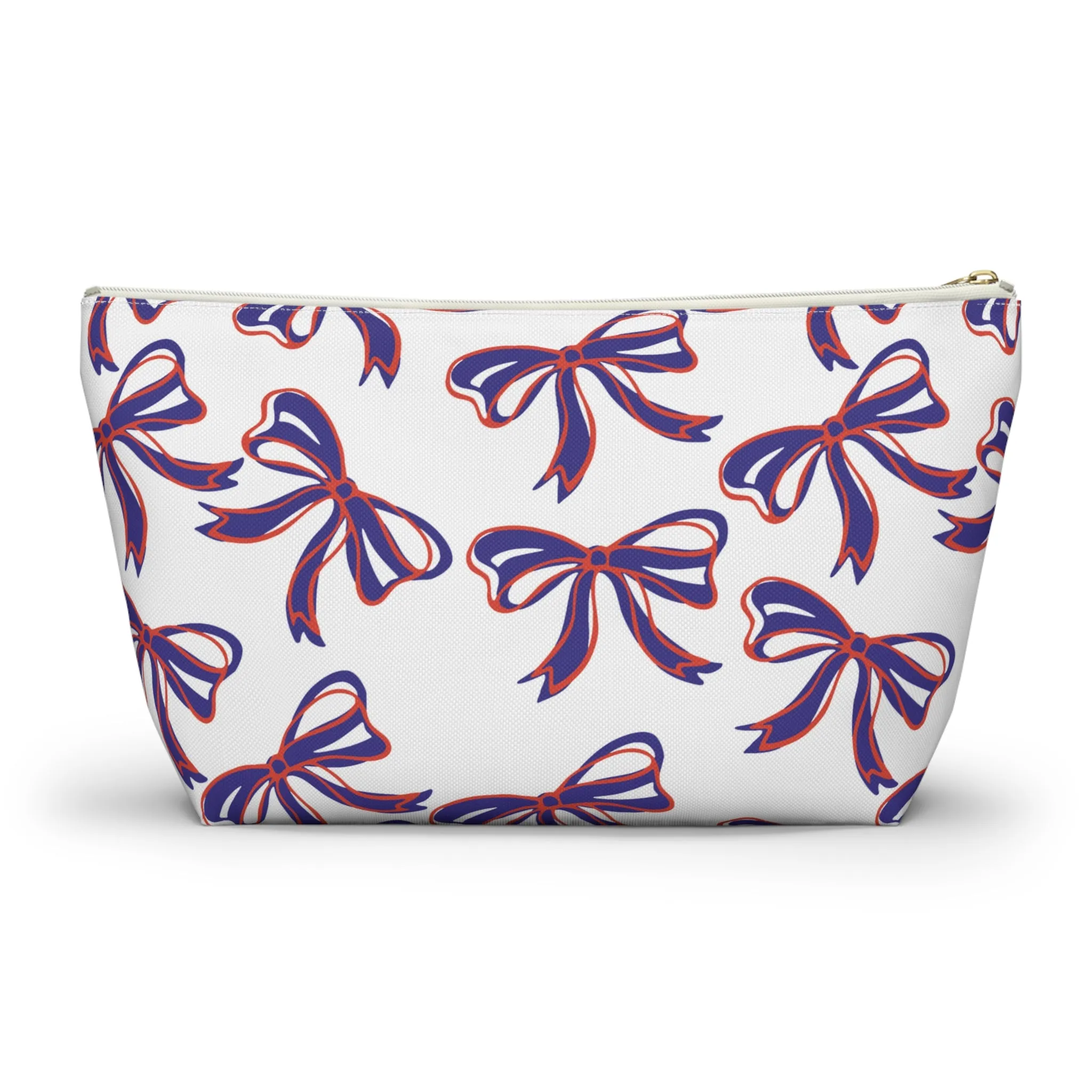 Trendy Bow Makeup Bag - Graduation Gift, Bed Party Gift, Acceptance Gift, College Gift, Clemson, Purple & Orange, Bows,