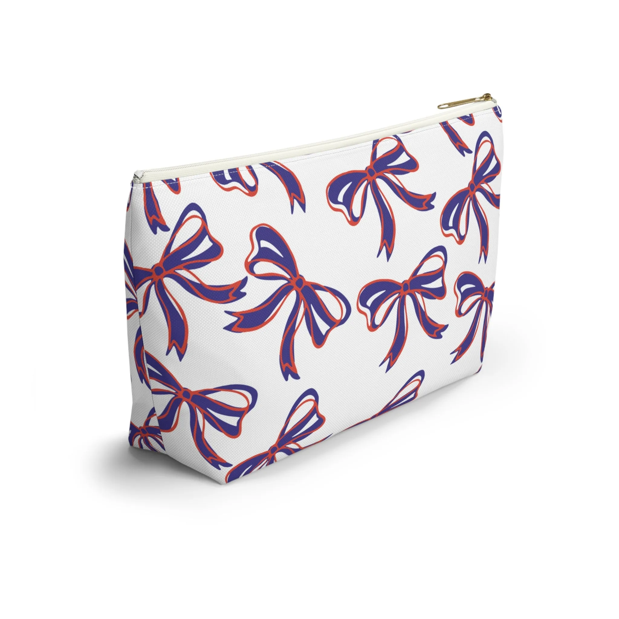 Trendy Bow Makeup Bag - Graduation Gift, Bed Party Gift, Acceptance Gift, College Gift, Clemson, Purple & Orange, Bows,