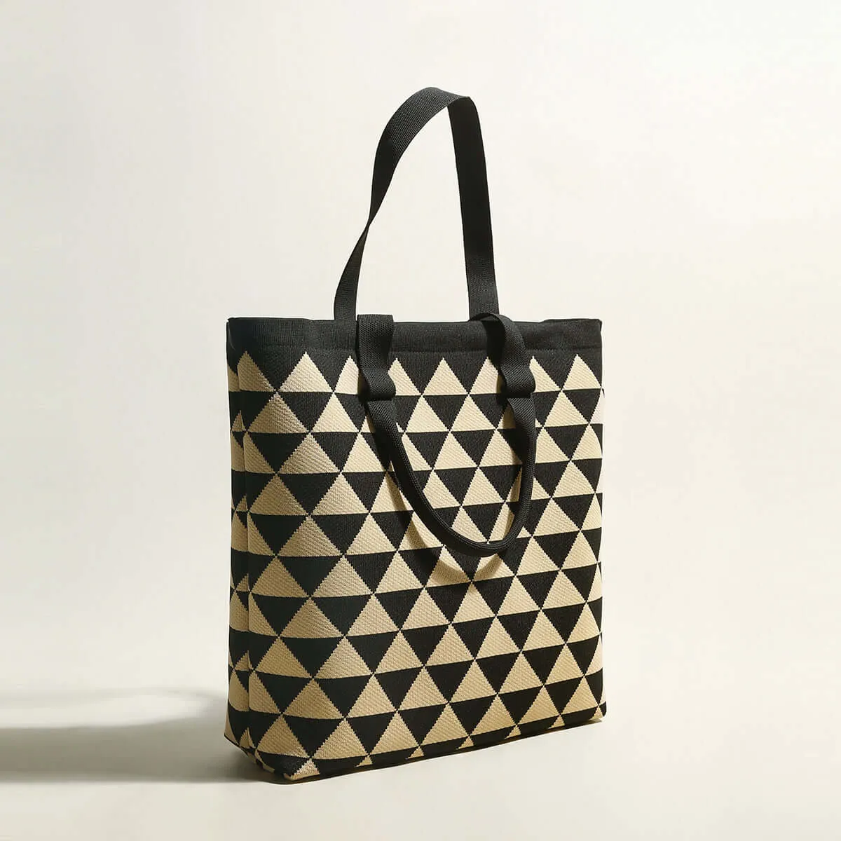 Triangle Checkered Khaki Canvas Tote Bag