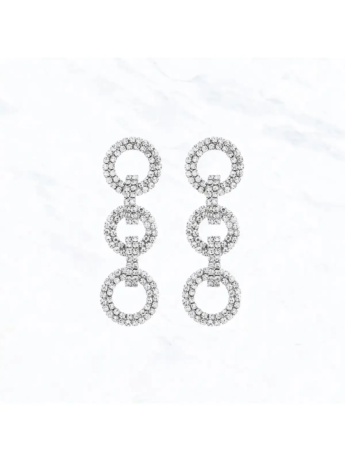 Triple Drop Chain Crystal Earring