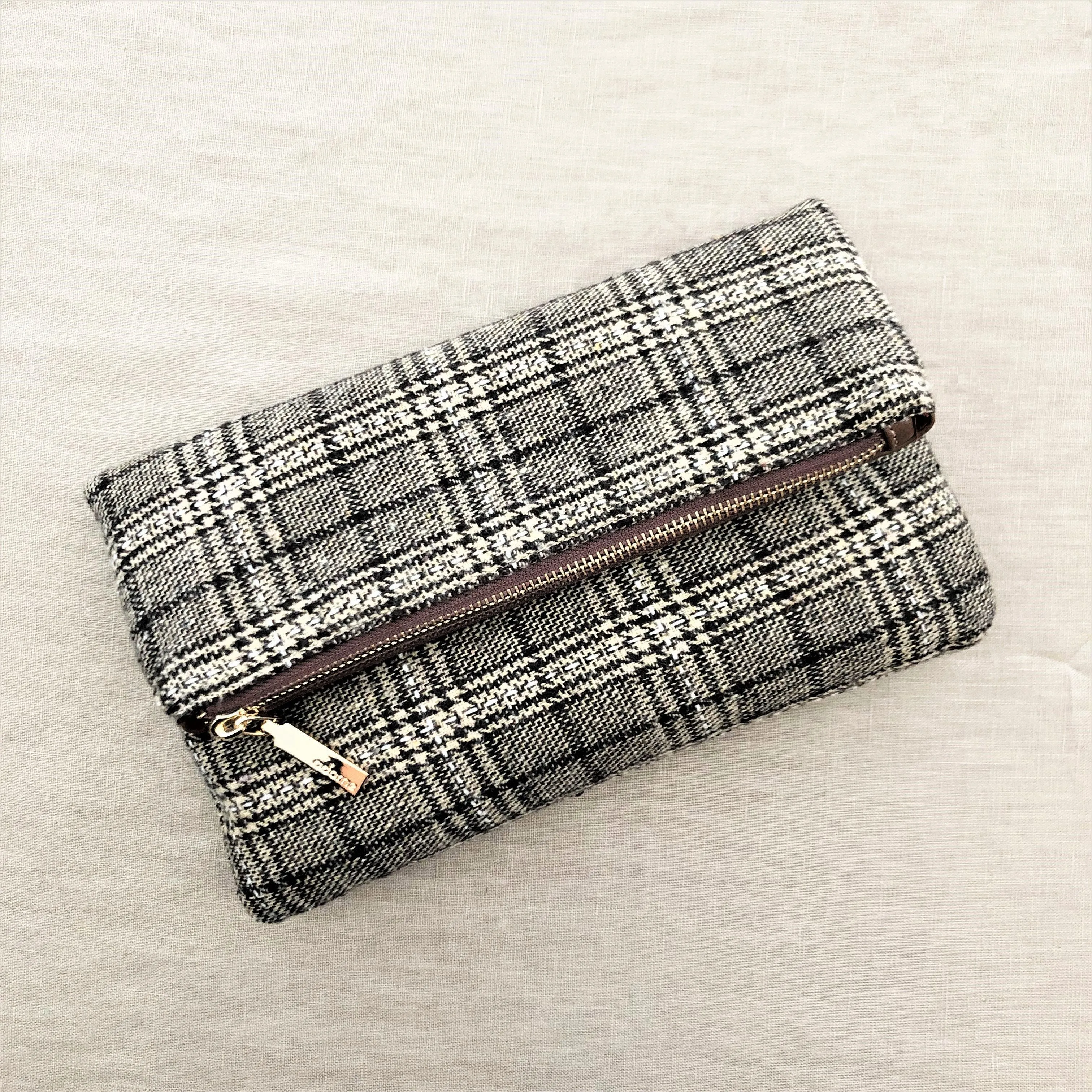 Tweed Bag Flap over Clutch in Chocolate and White and Black and White