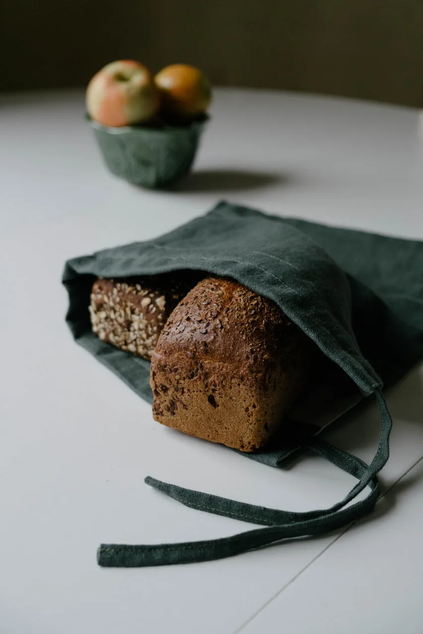 Unique Hemp Linen Bread bag in natural non-dyed hemp fabric inside linen fabric outside - storage bag / bread serving & storage basket