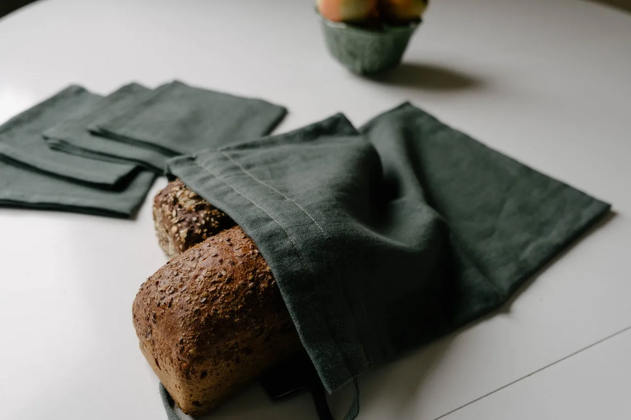 Unique Hemp Linen Bread bag in natural non-dyed hemp fabric inside linen fabric outside - storage bag / bread serving & storage basket