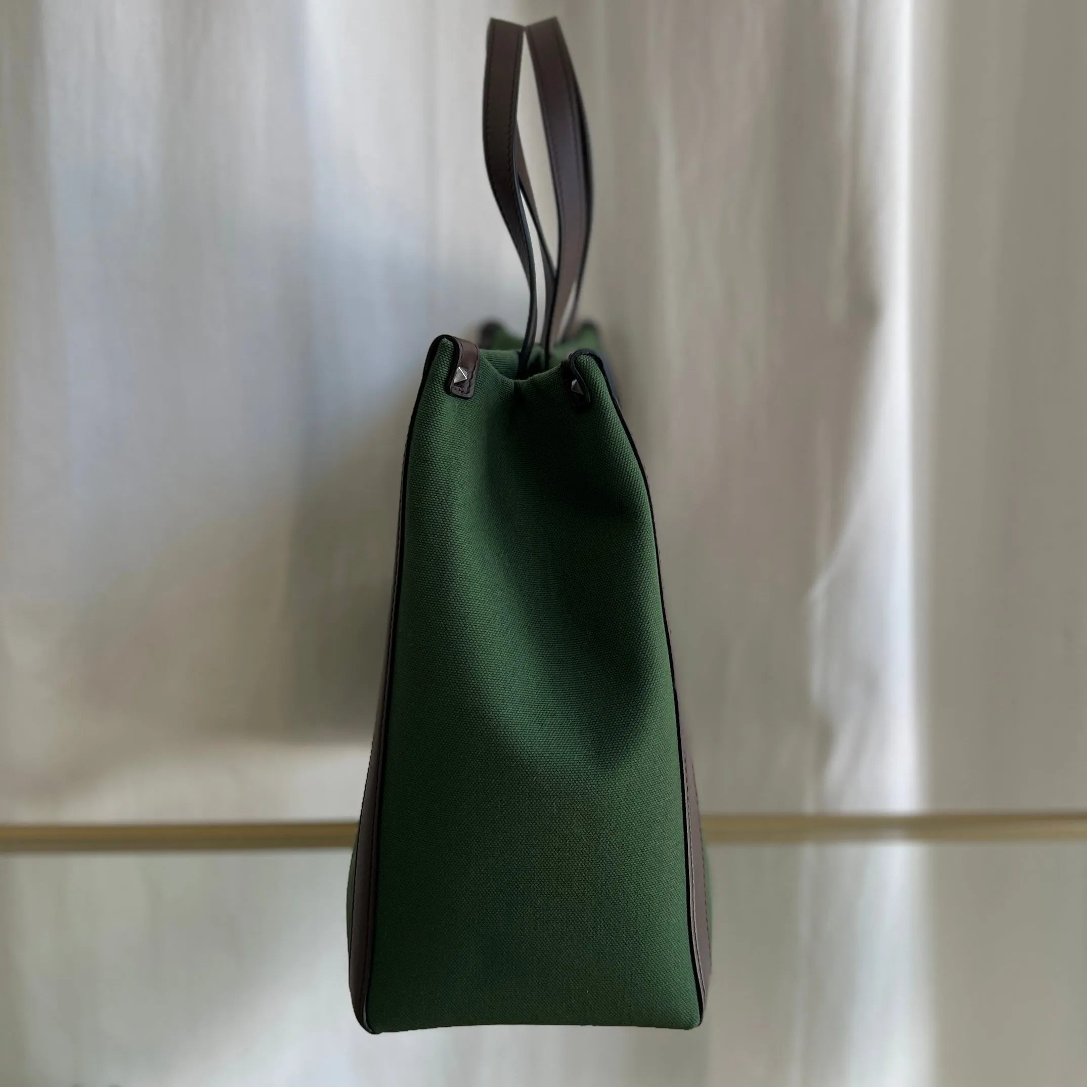 VALENTINO Green Canvas Garavani Stud Tote