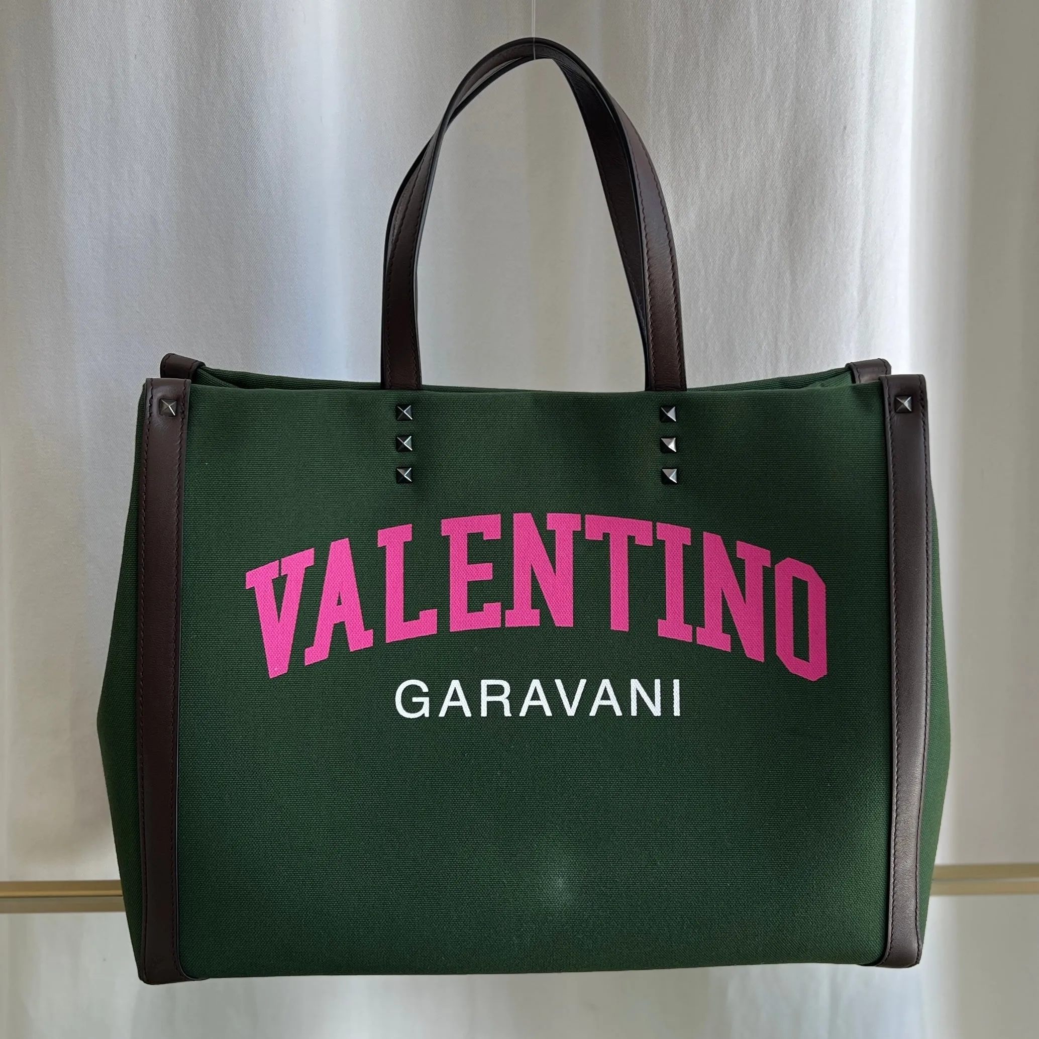 VALENTINO Green Canvas Garavani Stud Tote