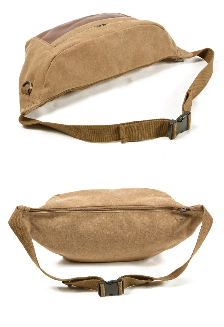 Vintage Leather Canvas Chest Bag for Men