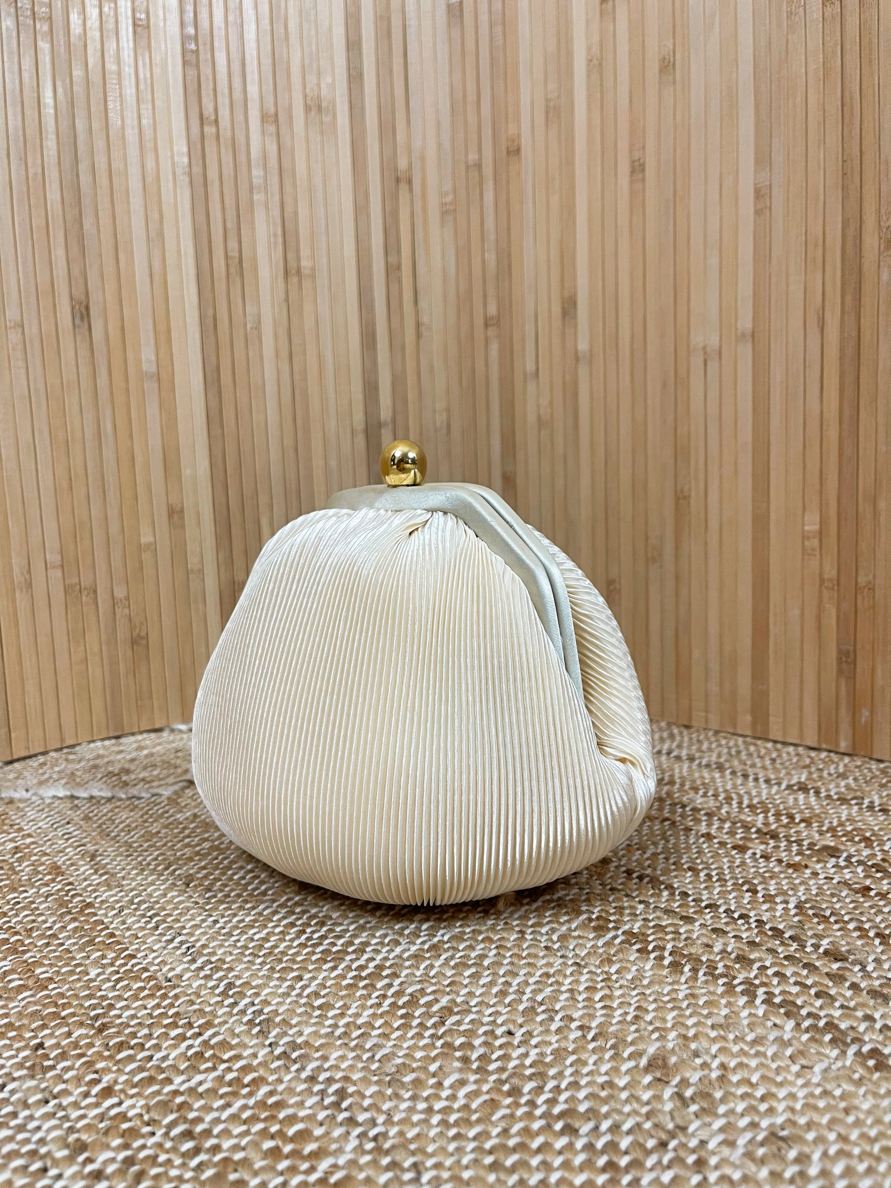 Vintage Vanilla Plisse Clamshell Bag