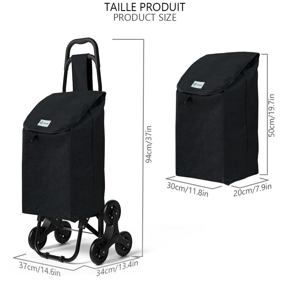 VOUNOT 6 Wheels Stair Climbing Shopping Trolley, 32L Oxford Black