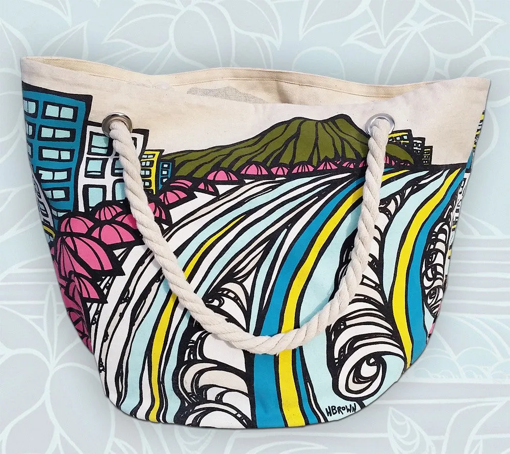 Waikiki Coastline Rope Handle Tote Bag