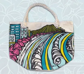 Waikiki Coastline Rope Handle Tote Bag