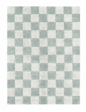 Washable cotton rug "Tiles Blue Sage"