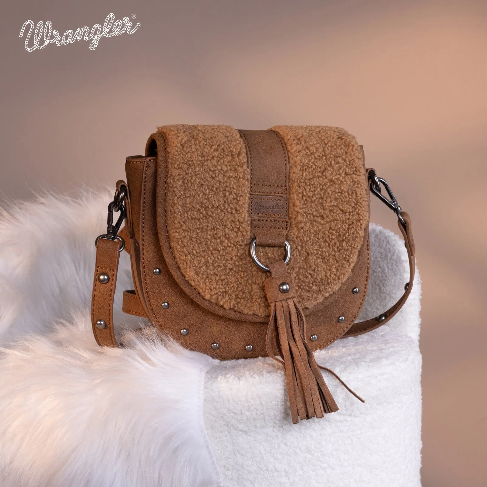 WG160-6010  Wrangler Sherpa Saddle Bag Crossbody - Brown