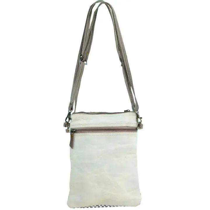 White Canvas Pattern With Cowhide Shoulder Bag