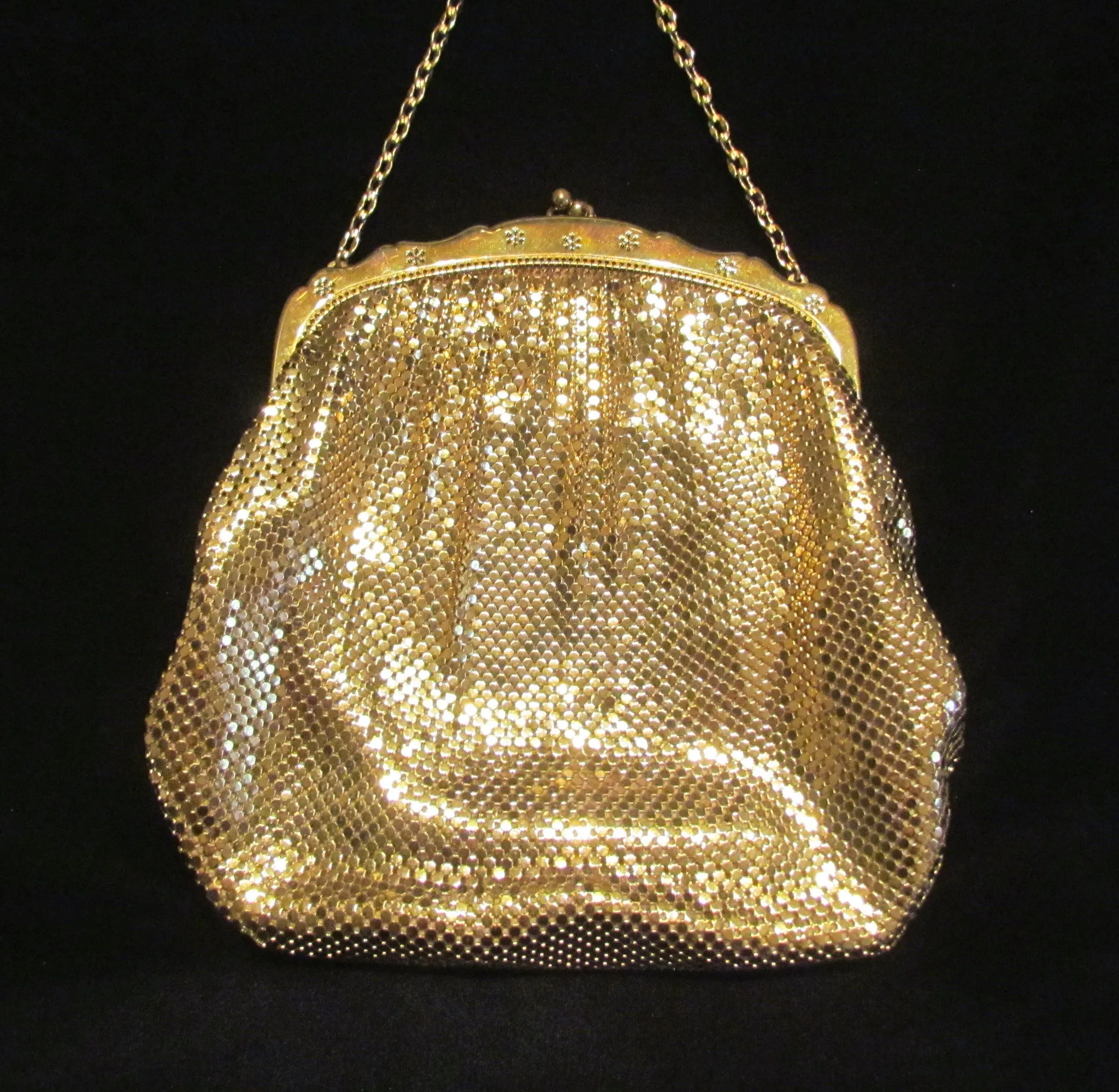 Whiting Davis Gold Mesh Formal Purse 1940s Evening Bag Unused Wonderful Condition