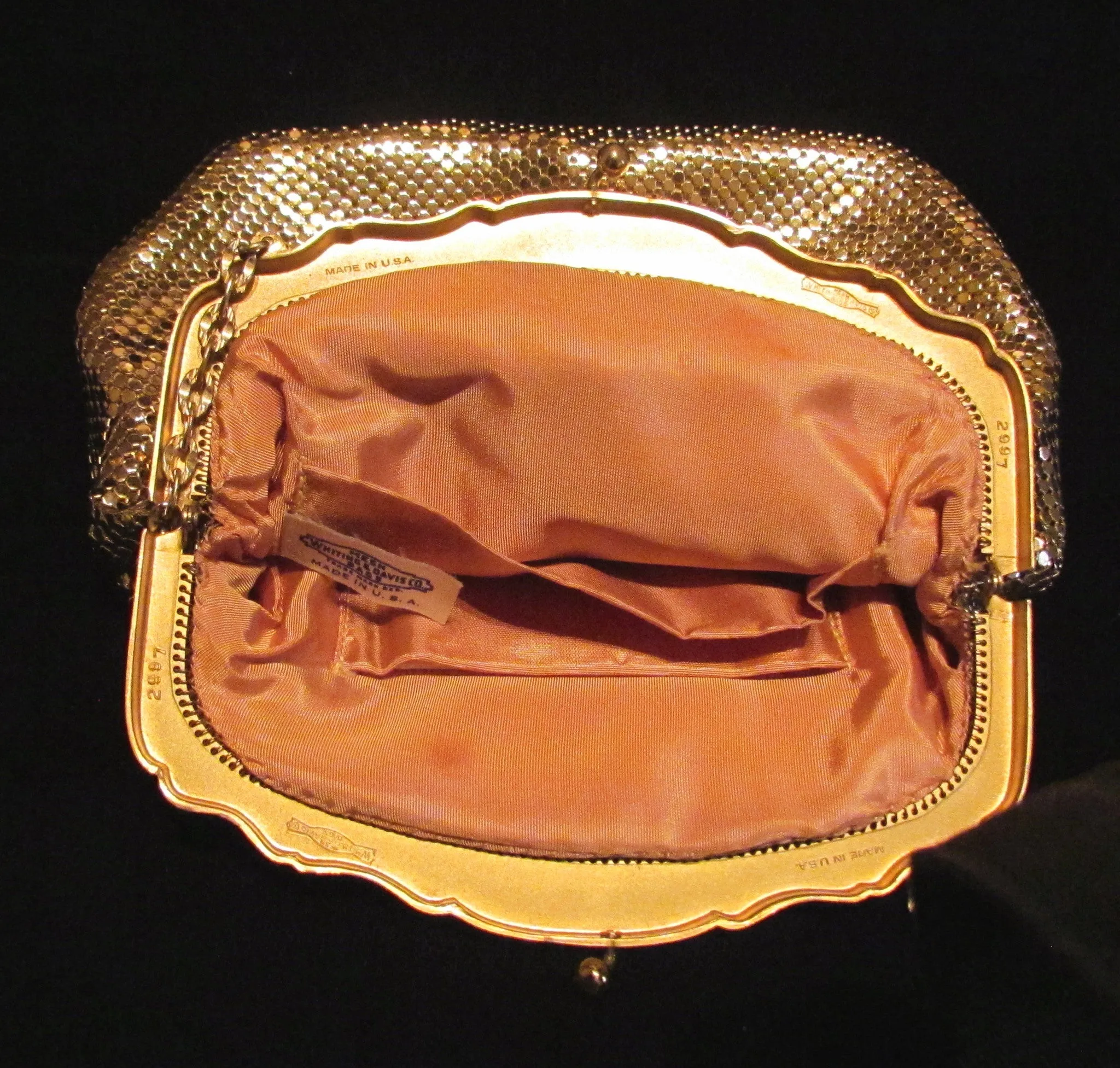 Whiting Davis Gold Mesh Formal Purse 1940s Evening Bag Unused Wonderful Condition