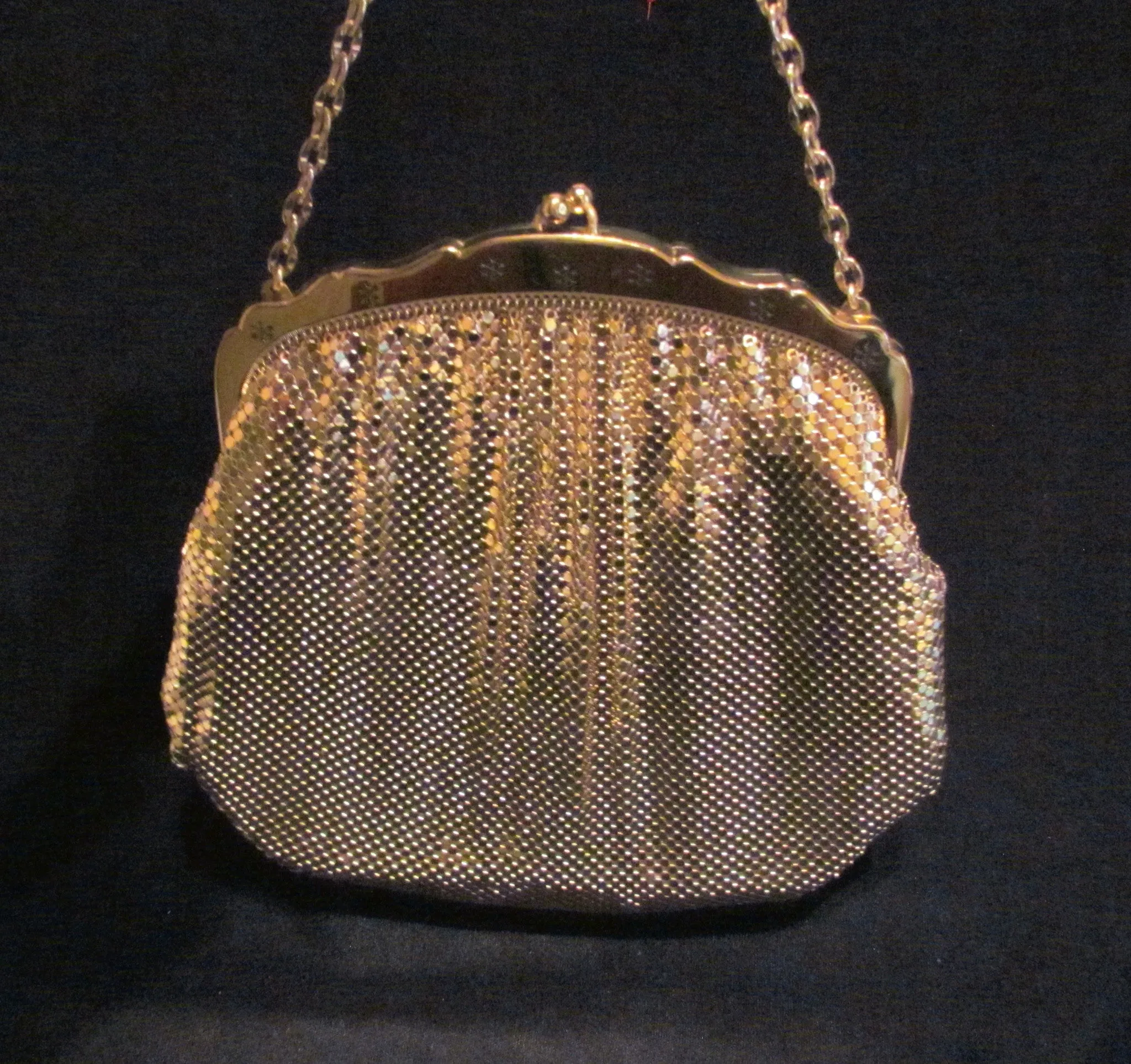 Whiting Davis Gold Mesh Formal Purse 1940s Evening Bag Unused Wonderful Condition