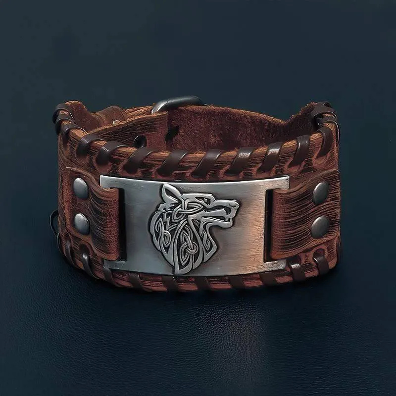 Wolf of Odin Leather Wrap Bracelet