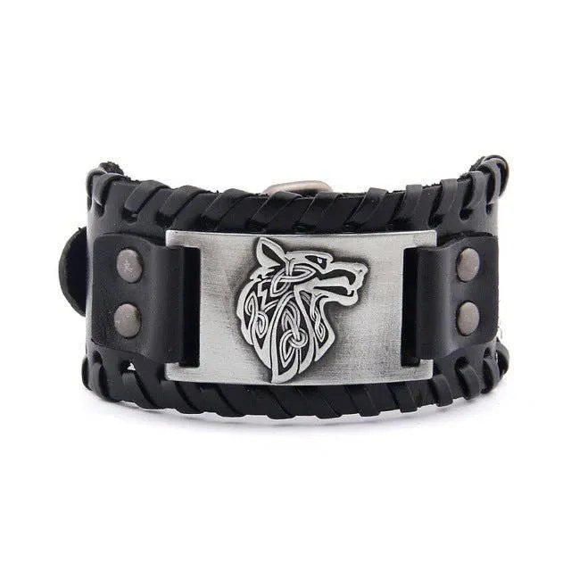 Wolf of Odin Leather Wrap Bracelet