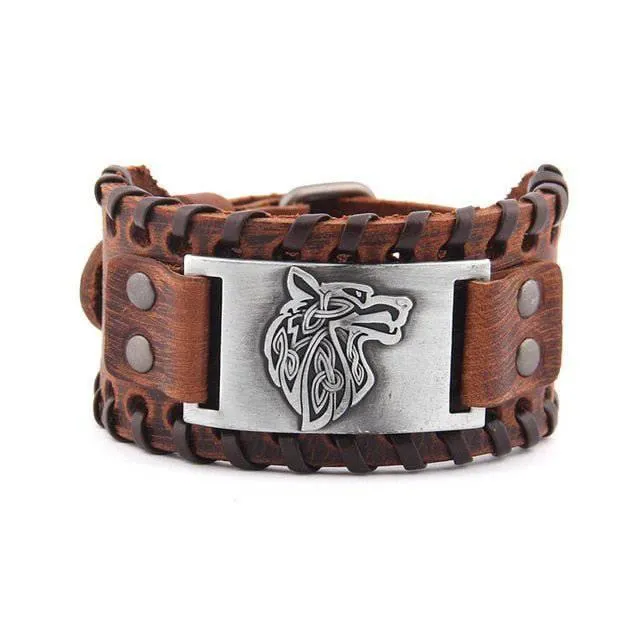 Wolf of Odin Leather Wrap Bracelet