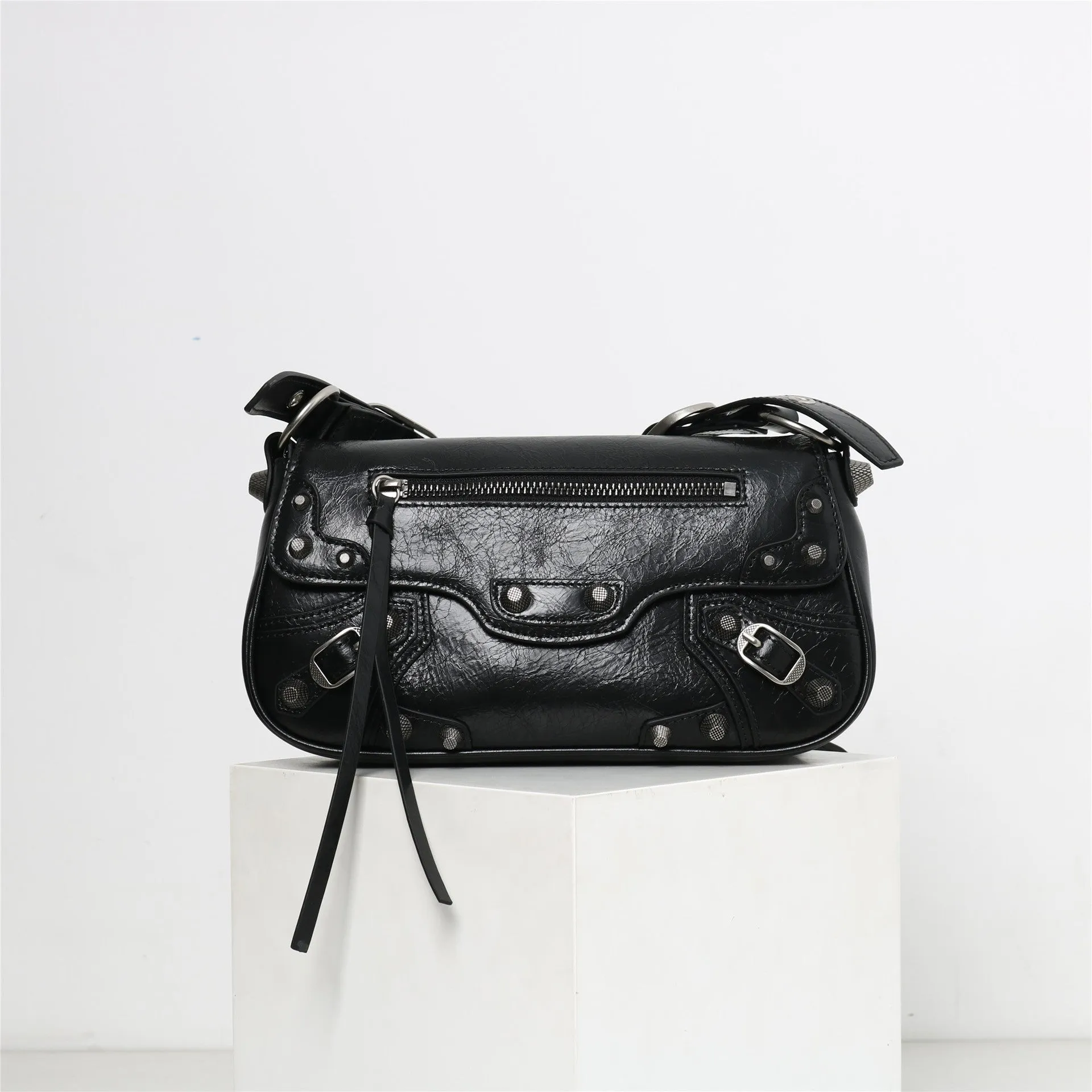 Womens Calfskin Leather Studded Underarm Shoulder Bag