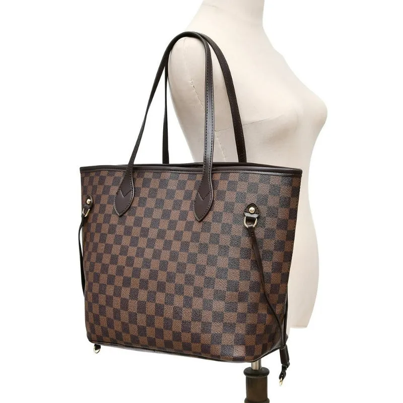 Women's Checkered Tote Shoulder Bag with Inner Pouch - PU Vegan Leather Shoulder Satchel Fashion Bags