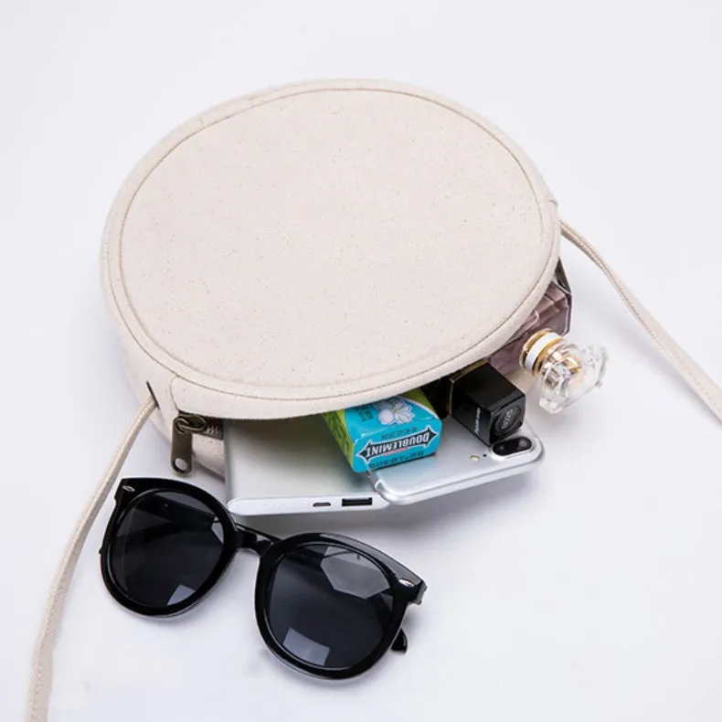 Women's Small Round Canvas Bag Canvas Circle Bag