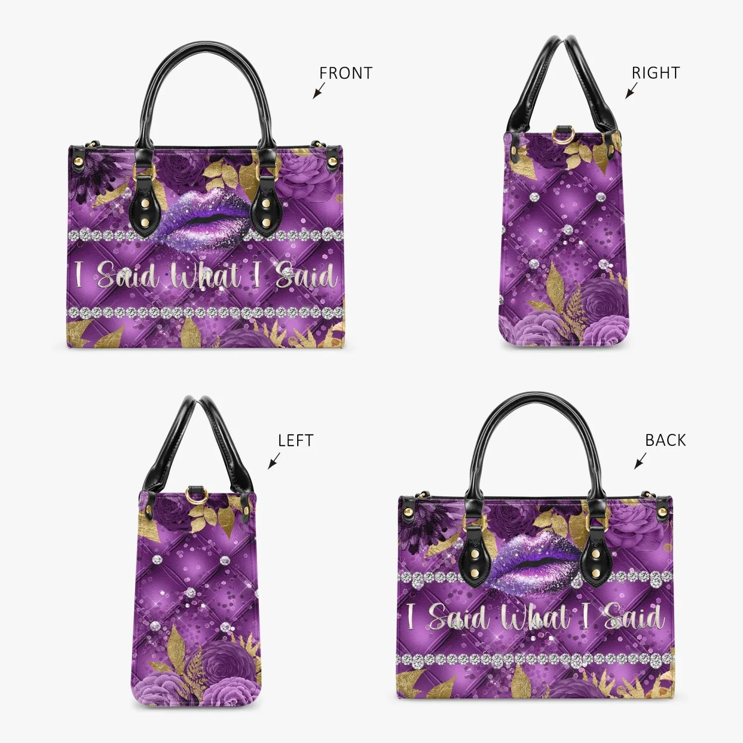 Women's Tote Bag - Purple Floral, Lips, I said what I said