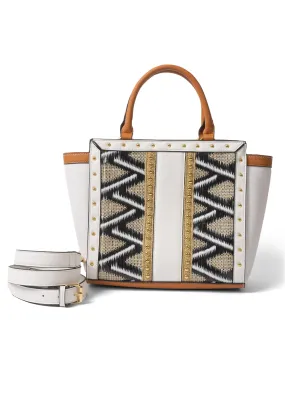 Woven Tribal Studded Bag - White Multi