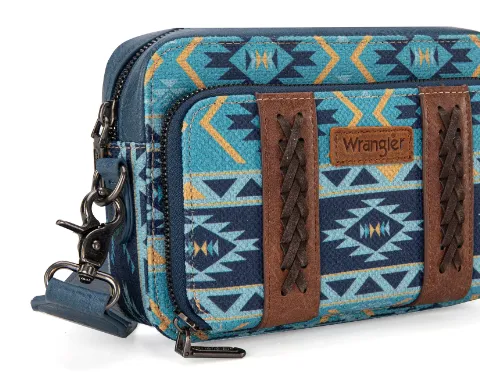 Wrangler Navy Aztec Printed Crossbody Purse With Wallet WG2207-3003NV